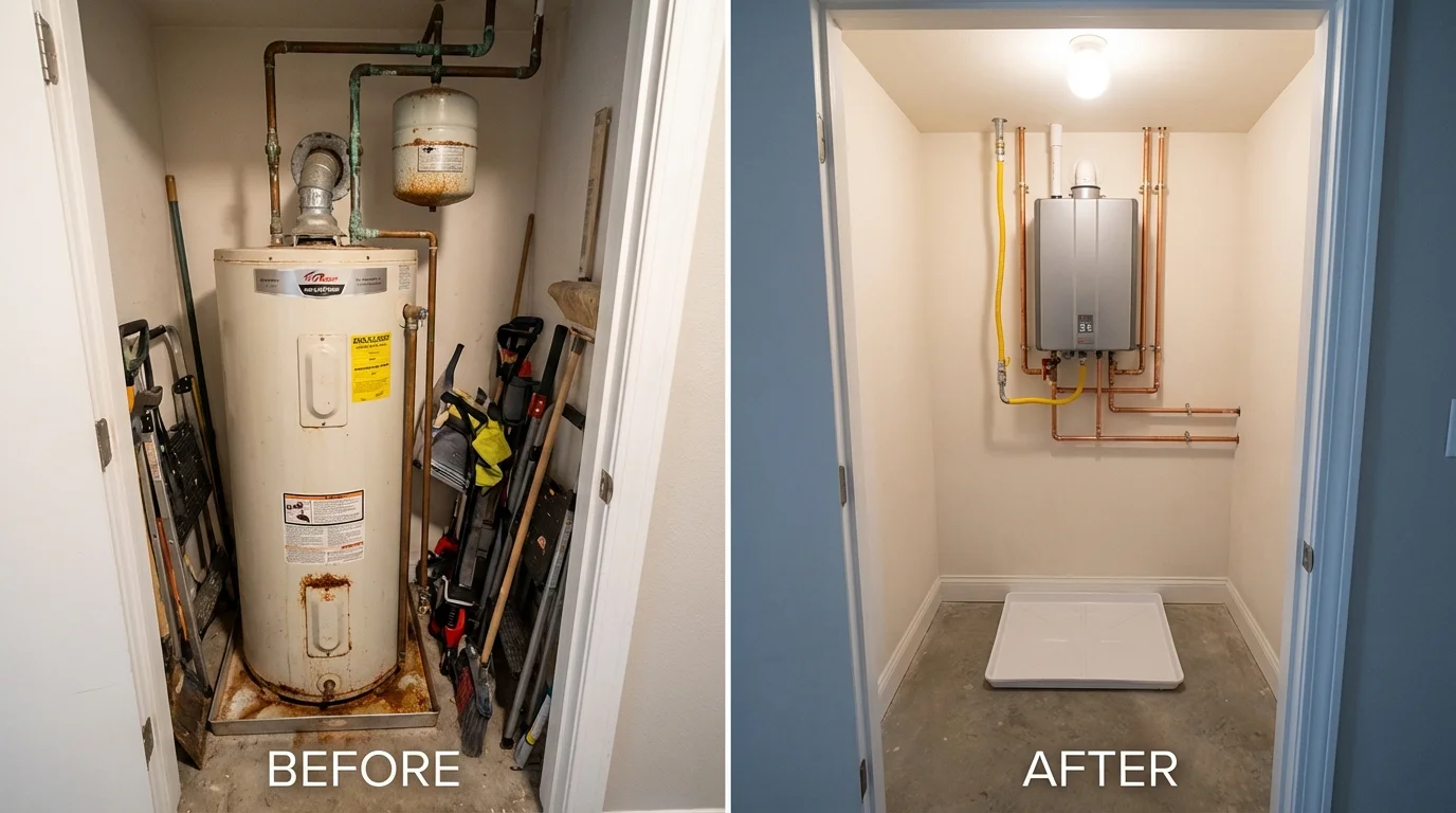Tank water heater versus wall-mounted tankless unit comparison for Pomona, CA homeowners
