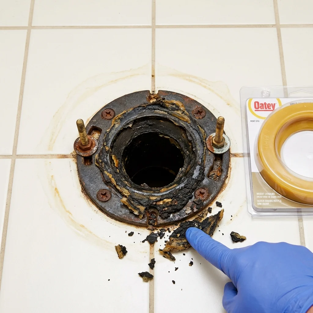Failed wax ring showing water seepage at the base of a toilet in a Pomona, CA home